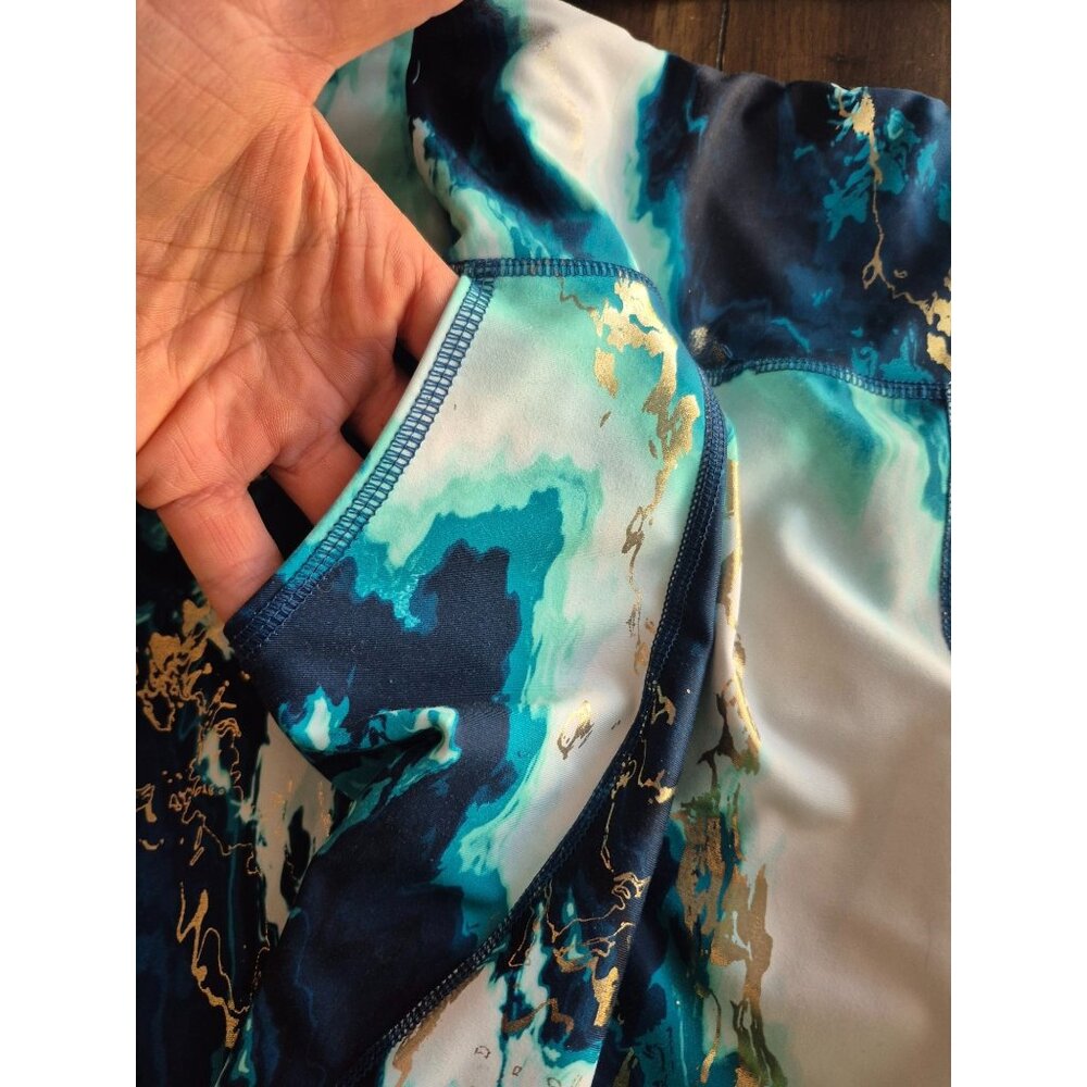 Old Navy Active XL Sports Bra & Leggings Set Blue Gold Marble Print - Picture 5 of 5
